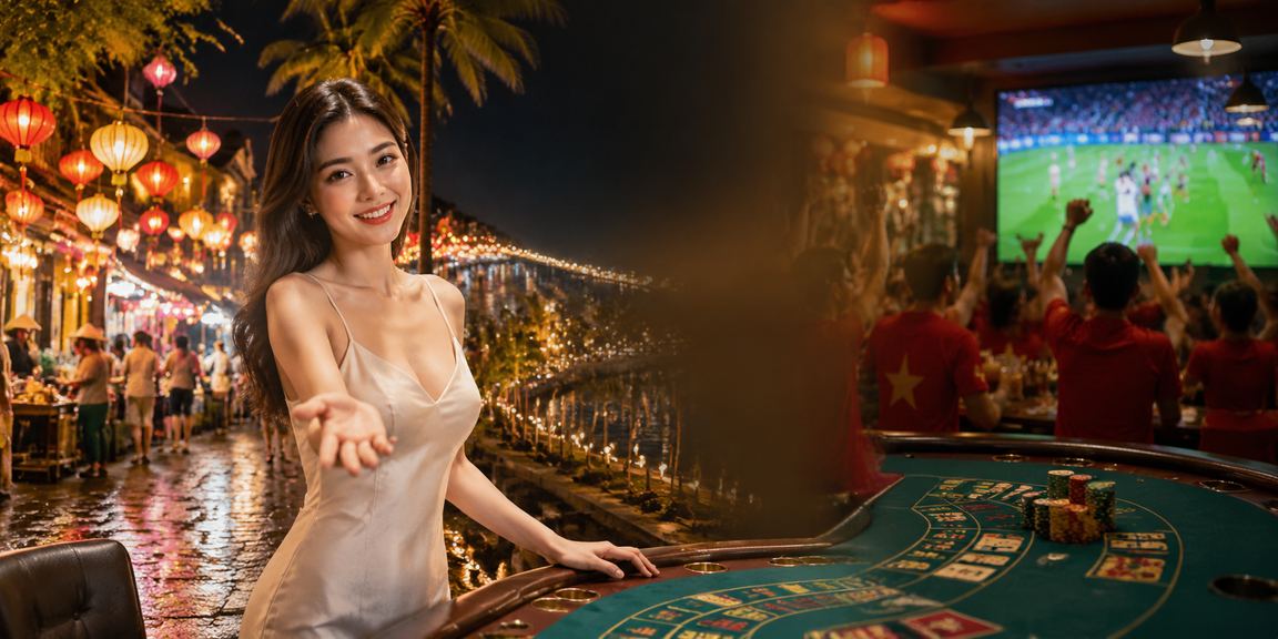 Bàn Baccarat tại chợ đêm Phú Quốc với bầu không khí sôi động và ánh đèn lung linh
